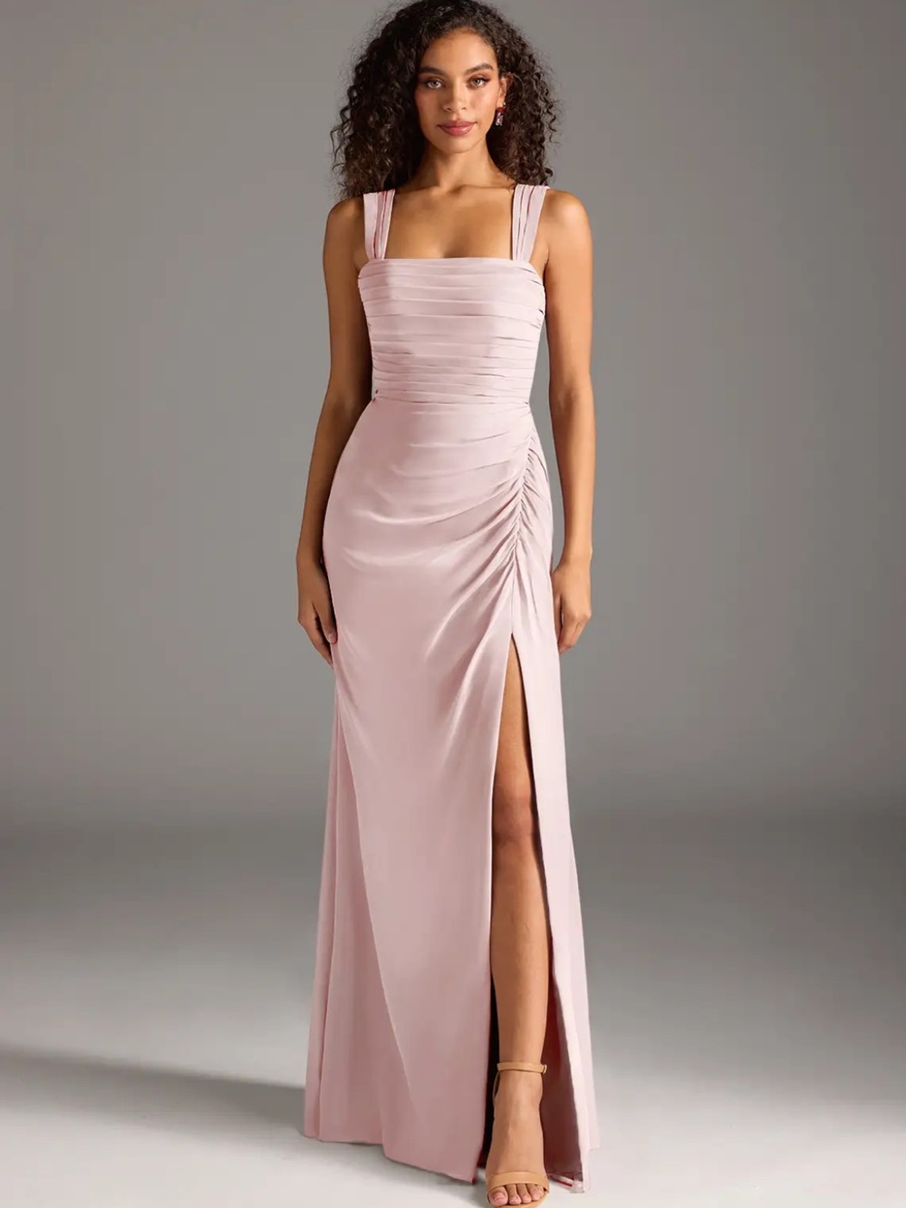 Azazie Blush Pink Ruched Strapless Dress